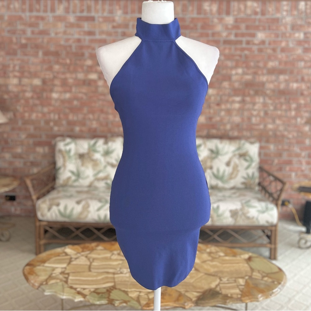 By The Way Dress Bodycon Bandage Halter Periwinkle Blue S Backless Cocktail - Picture 2 of 10